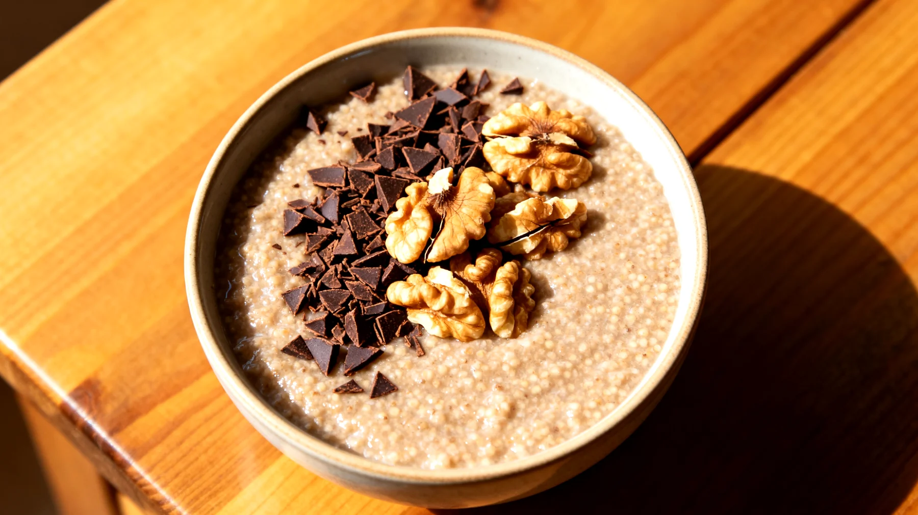 Amaranth-Porridge mit Walnüssen und Kakao-Nibs"