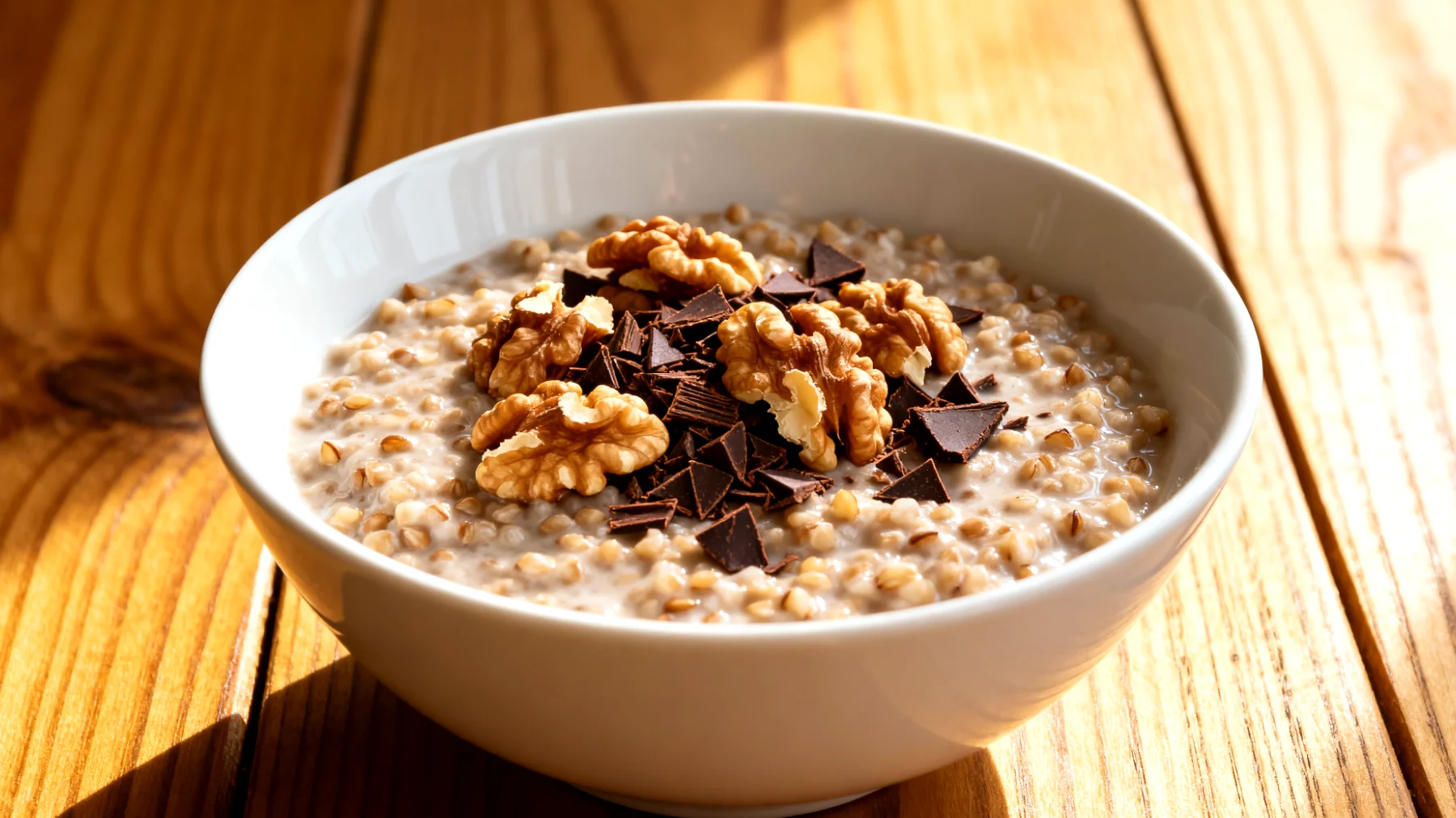 Buchweizen-Porridge mit Walnüssen und Kakao-Nibs"