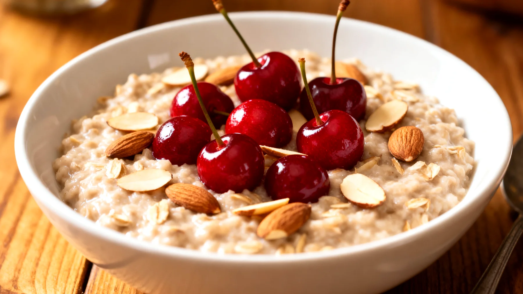 Haferbrei mit Sauerkirschen und Mandeln (Montmorency-Kirschen)"