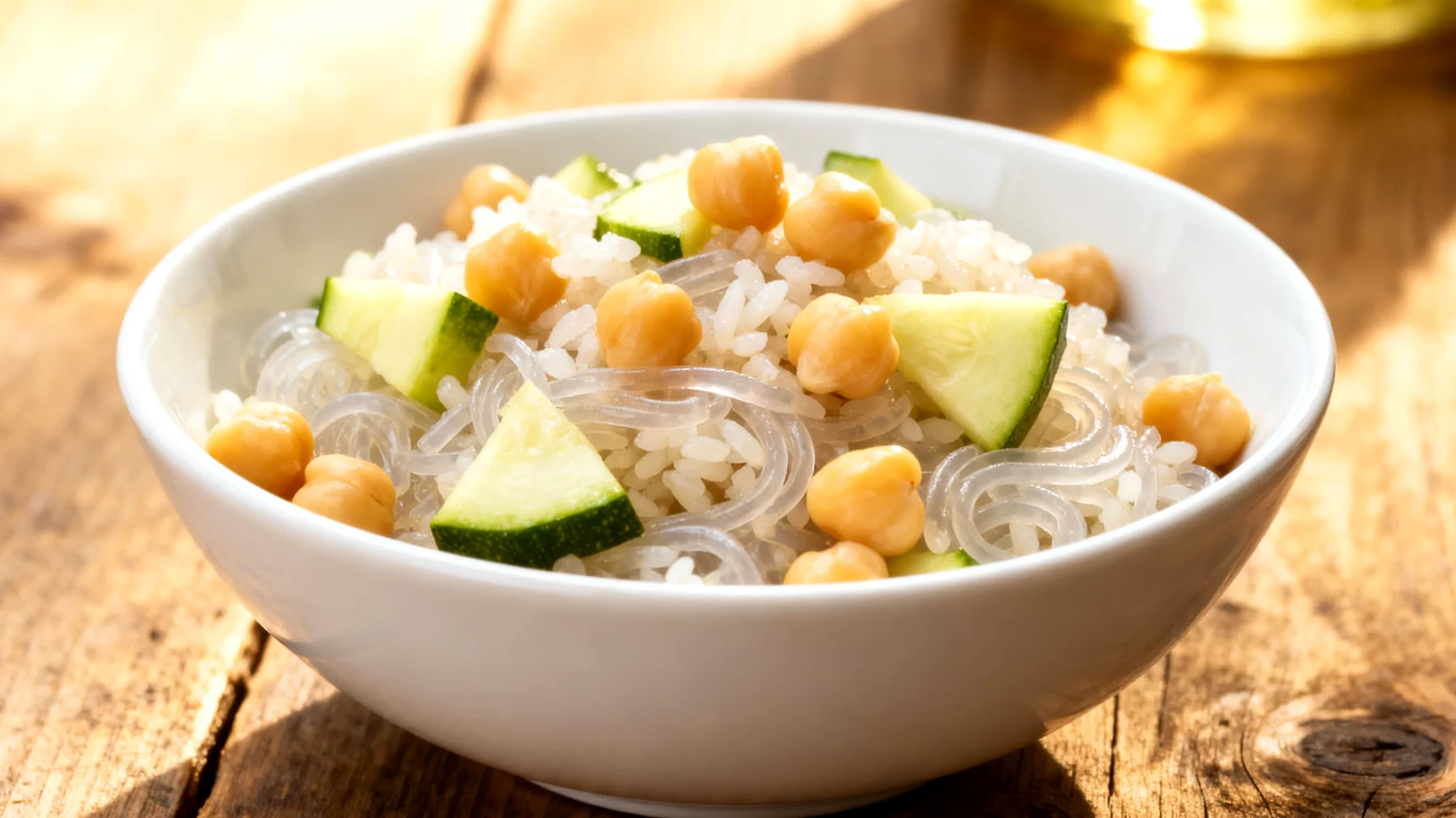 Konjak-Reis mit Kichererbsen und Zucchini"