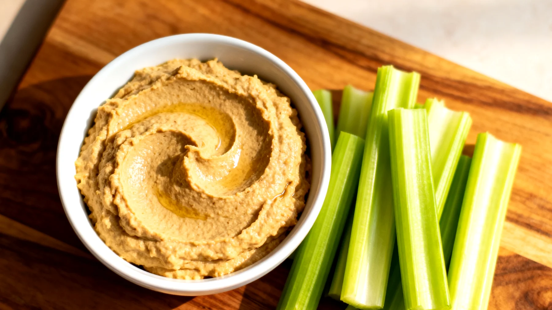 Lupinenbohnen-Hummus mit Selleriesticks"