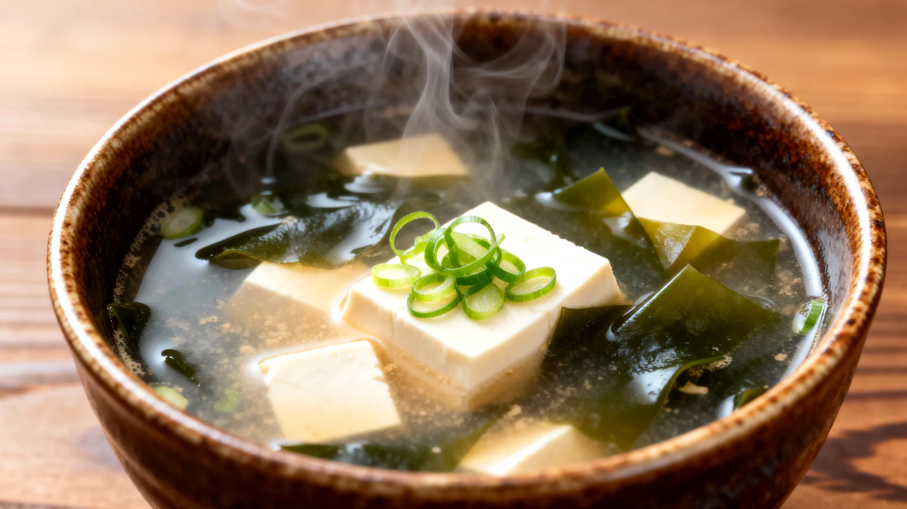 Miso-Suppe mit Wakame-Algen und Seidentofu"