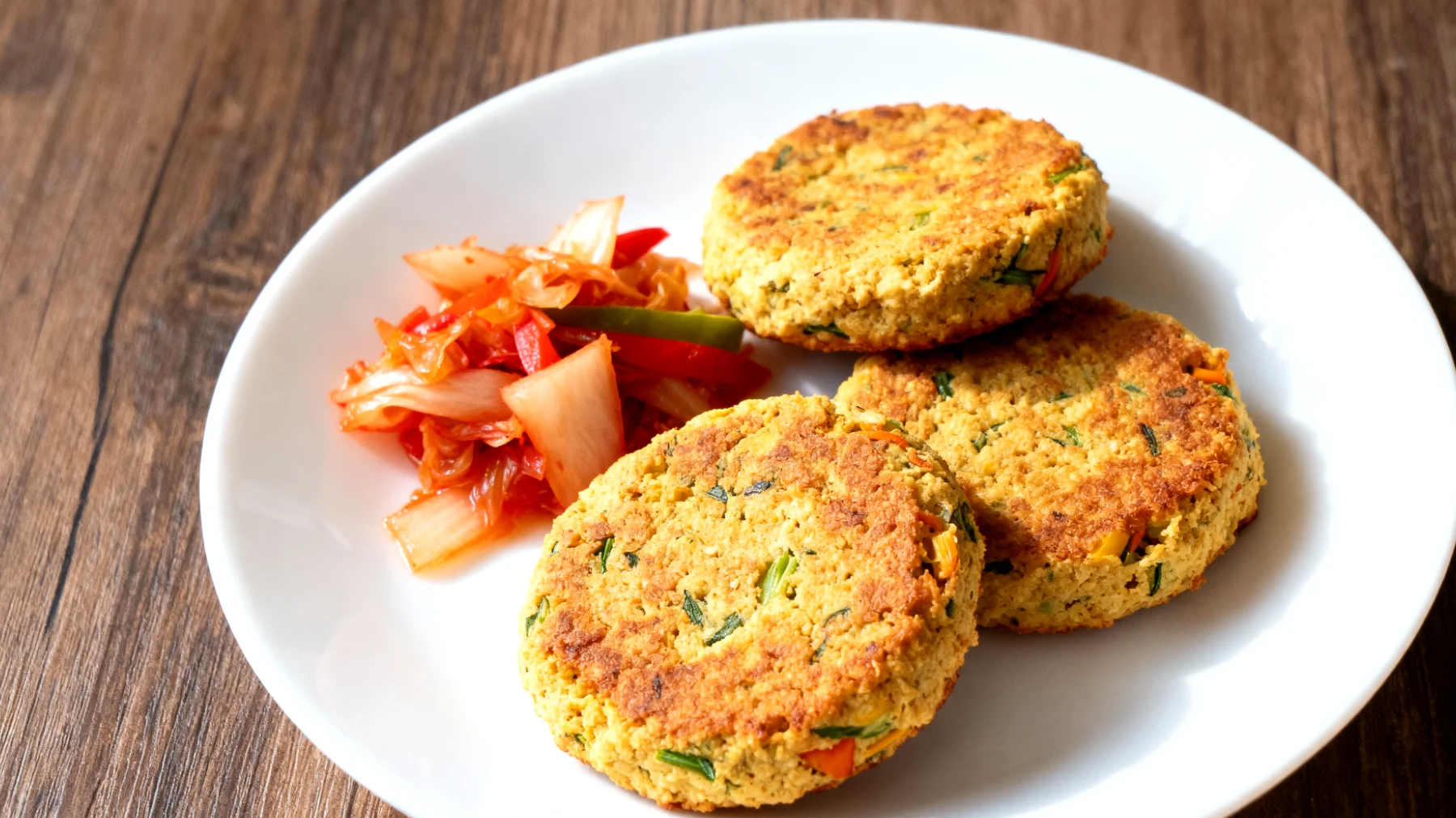 Okara-Gemüse-Bratlinge mit fermentiertem Gemüse"