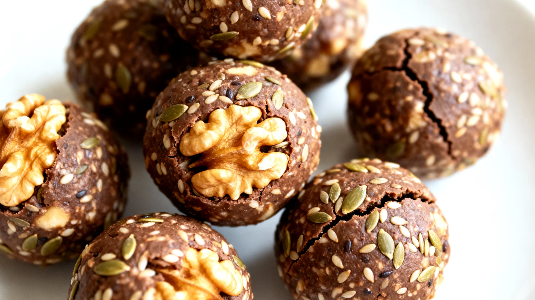 Walnuss-Kakao-Energiebällchen mit Hanfsamen"