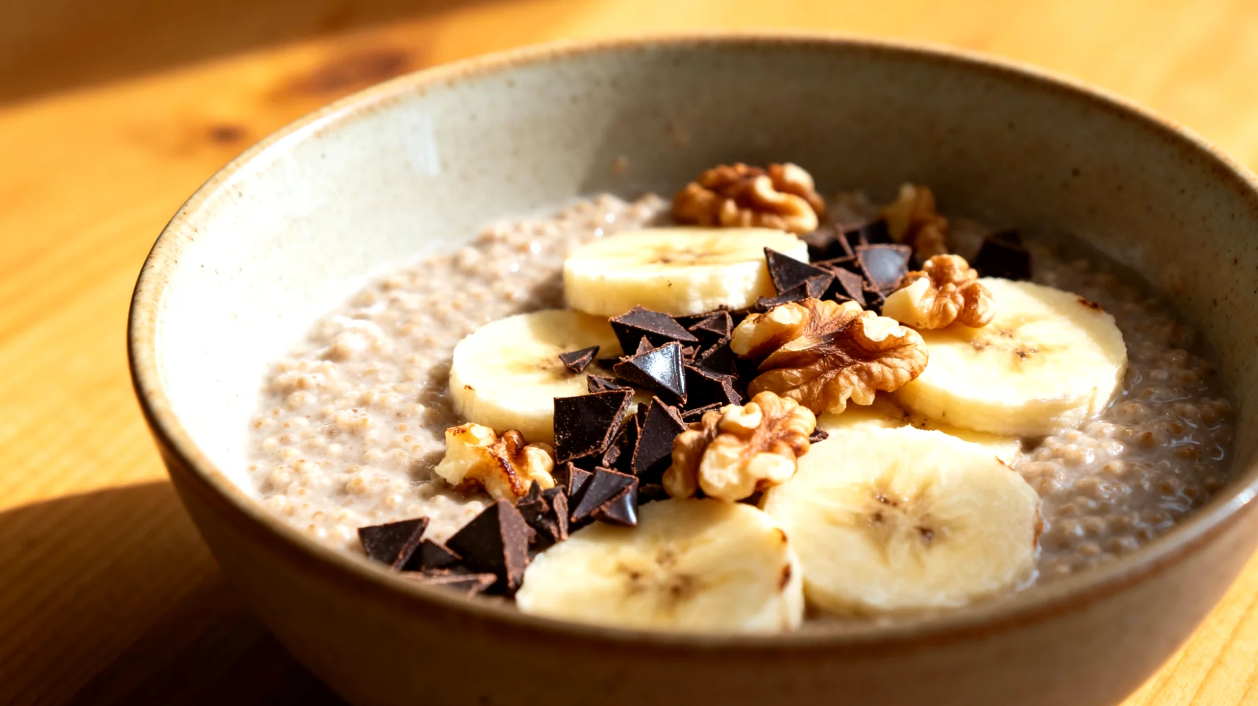 Amaranth-Bananen-Porridge mit Walnüssen und Kakao-Nibs"