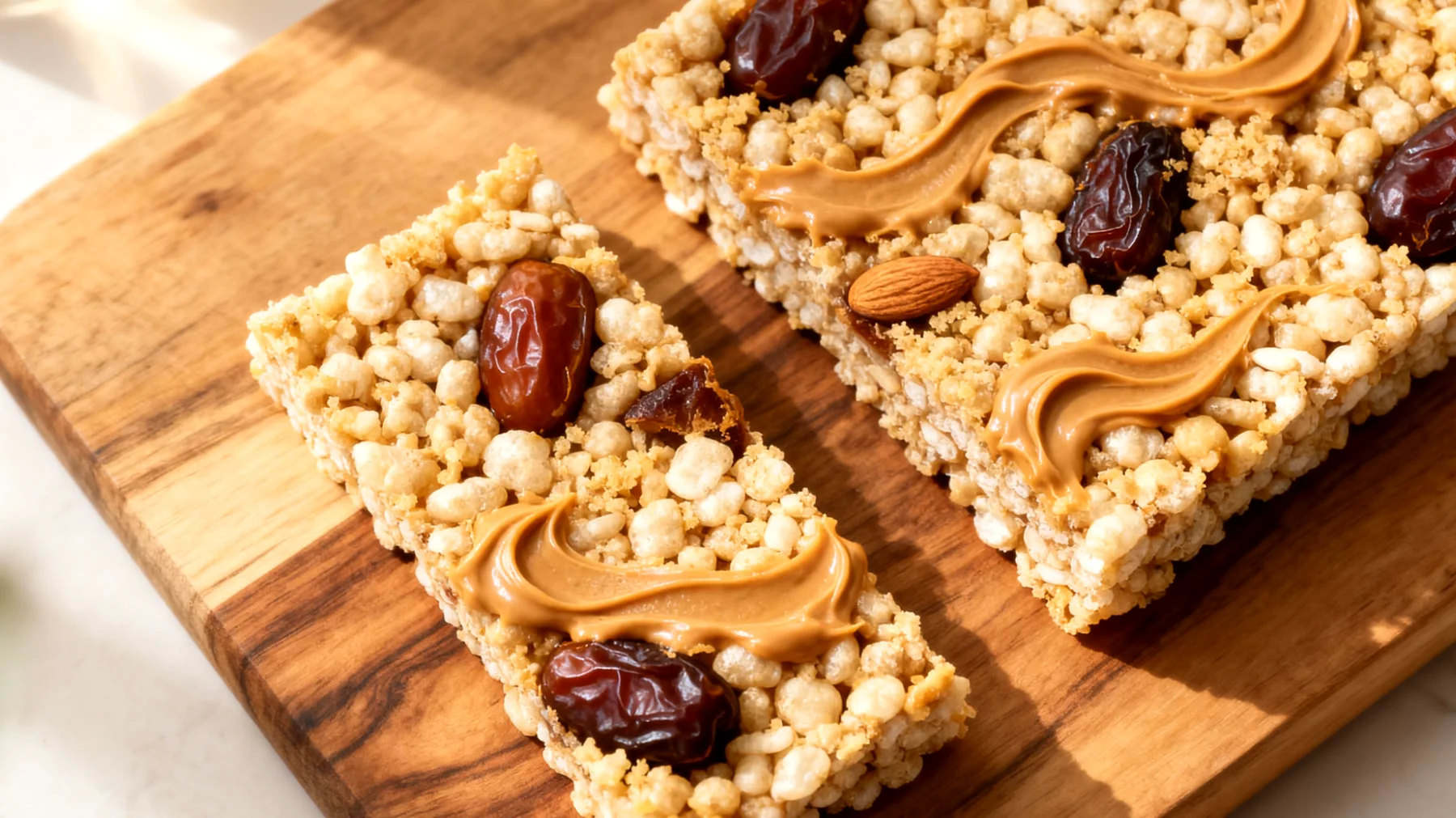 Amaranth-Puffreis-Riegel mit Mandelmus und Datteln (selbstgemacht)"