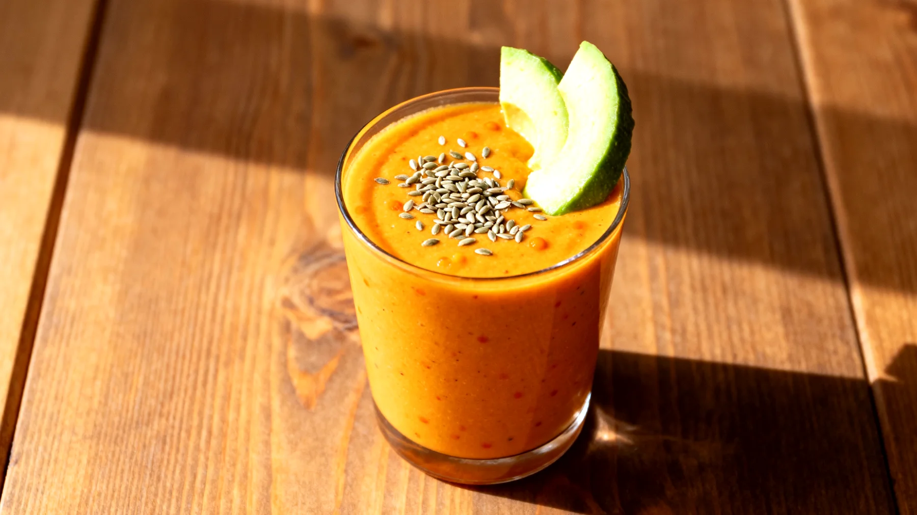 Sanddornbeeren-Smoothie mit Hanfsamen und Avocado"