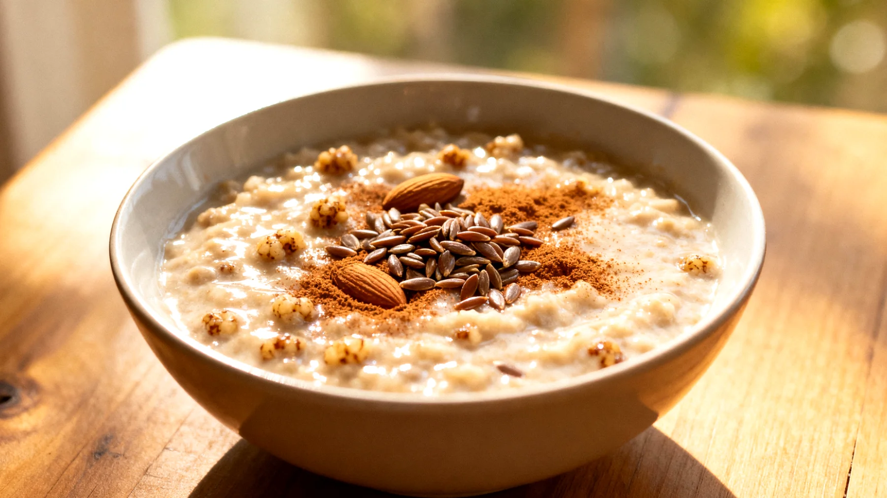 Tigernuss-Mandel-Porridge mit Leinsamen und Zimt"